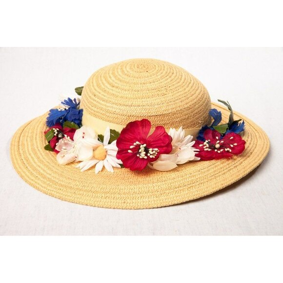 Vintage 1960\'s Women\'s Hat Styled By Cinderella New York Straw With Flowers main image 4